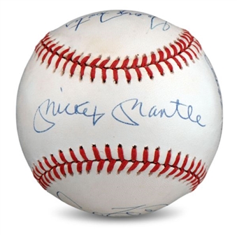 Baseball Signed by Six (6) Members of MLB 50-Home Run Club Including Mantle